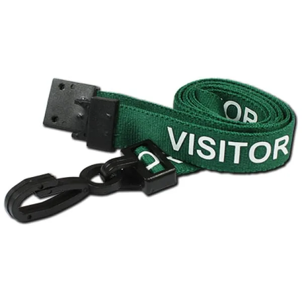 Green Breakaway Visitor ID Neck Lanyards with Plastic Clip Lanyards Plastic Card Supplier