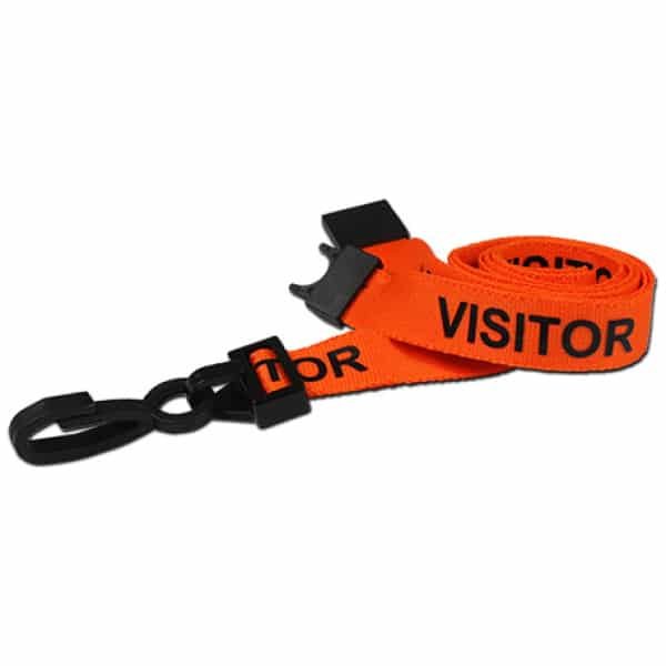 Orange Visitor ID Neck Lanyards Pre-Printed Breakaway With Plastic Clip – Perfect for Events and Conferences. Lanyards Plastic Card Supplier