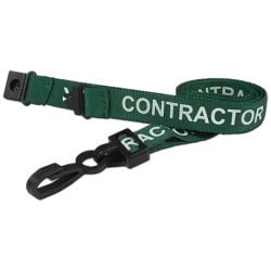 Green Contractor ID Neck Lanyards Pre-Printed Breakaway With Plastic Clip – Perfect for Work and Events. Contractor Lanyards Plastic Card Supplier