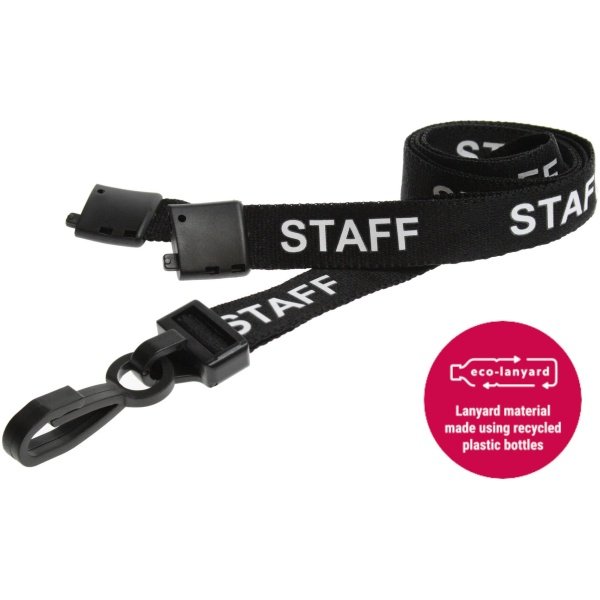 15mm Recycled Black Staff Lanyards with Plastic J Clip Education Lanyards Plastic Card Supplier