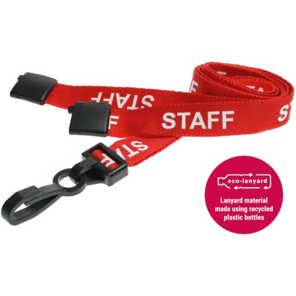 15mm Recycled Red Staff Lanyards with Plastic J Clip Lanyards Plastic Card Supplier