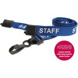 15mm Recycled Blue Staff Lanyards with Plastic J Clip Education Lanyards Plastic Card Supplier