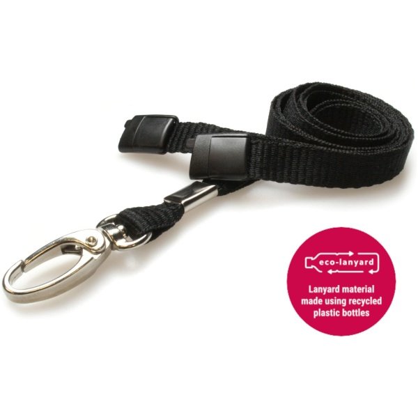 10mm Recycled Plain Black Lanyards with Metal Lobster Clip ECO Products Plastic Card Supplier