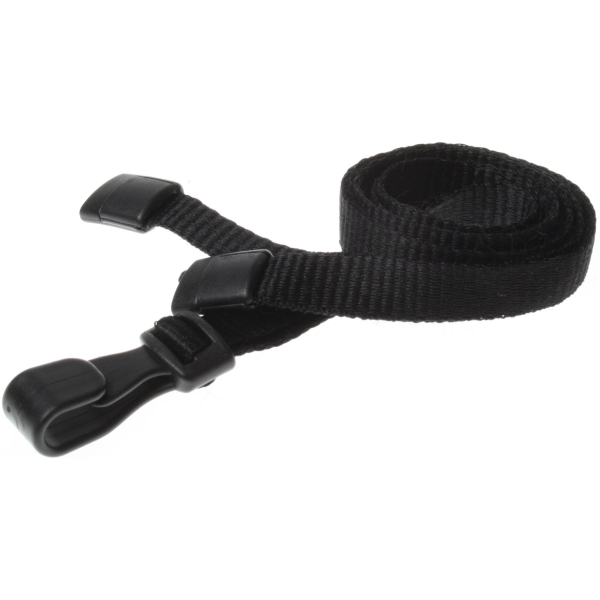 10mm Recycled Plain Black Lanyards with Plastic J Clip Id Card Accessories Plastic Card Supplier