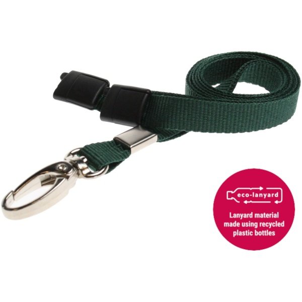 10mm Recycled Plain Dark Green Lanyards with Metal Lobster Clip ECO Products Plastic Card Supplier