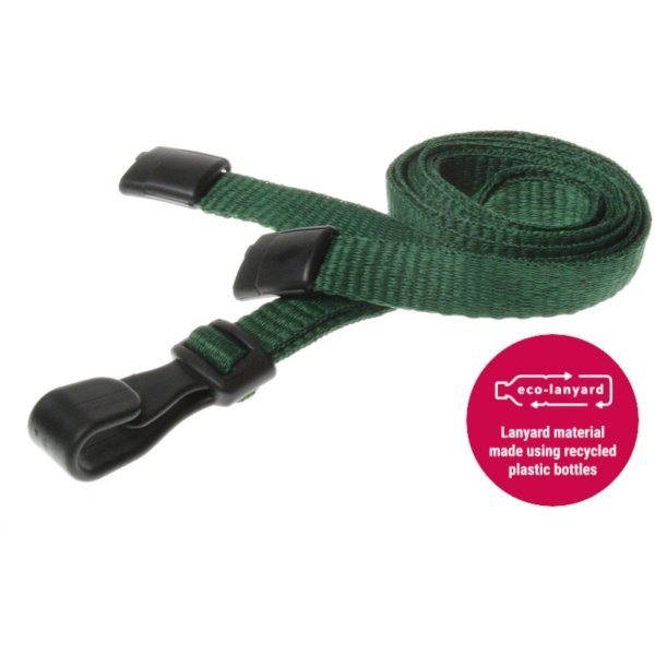 10mm Recycled Plain Dark Green Lanyards with Plastic J Clip Id Card Accessories Plastic Card Supplier