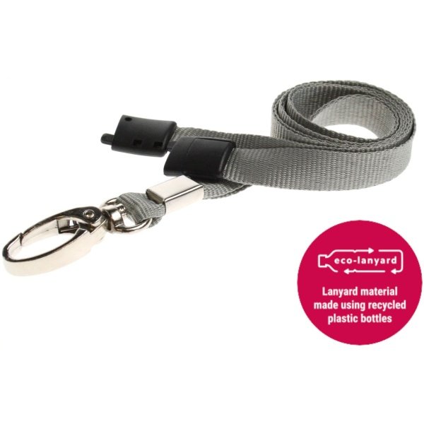 10mm Recycled Plain Grey Lanyards with Metal Lobster Clip ECO Products Plastic Card Supplier