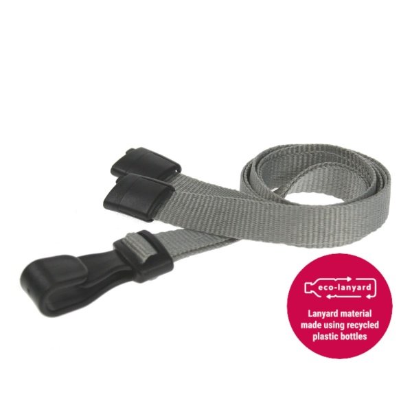 10mm Recycled Plain Grey Lanyards with Plastic J Clip Id Card Accessories Plastic Card Supplier