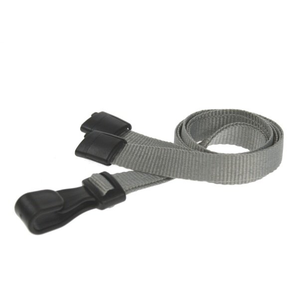 10mm Recycled Plain Grey Lanyards with Plastic J Clip Id Card Accessories Plastic Card Supplier