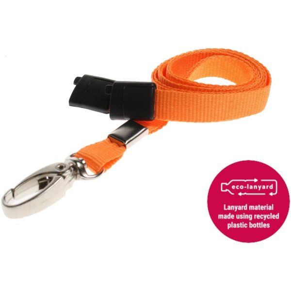 10mm Recycled Plain Orange Lanyards with Metal Lobster Clip ECO Products Plastic Card Supplier