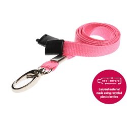 10mm Recycled Plain Pink Lanyards with Metal Lobster Clip ECO Products Plastic Card Supplier