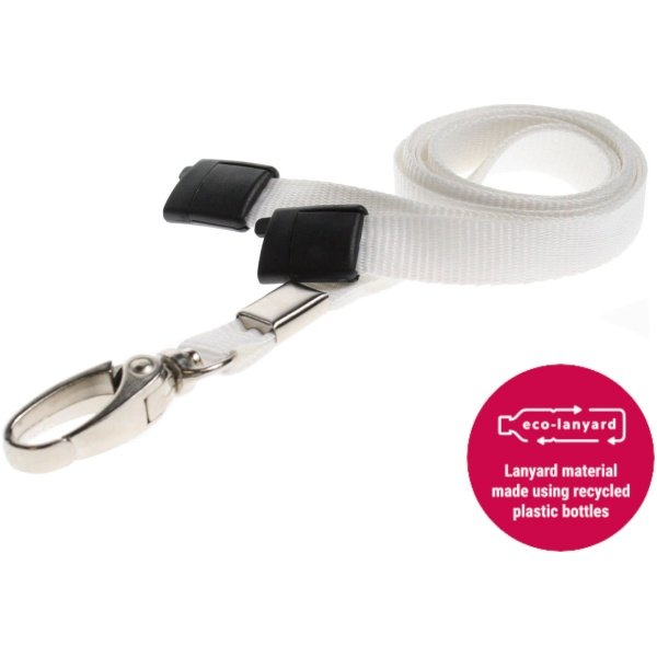 10mm Recycled Plain White Lanyards with Metal Lobster Clip ECO Products Plastic Card Supplier