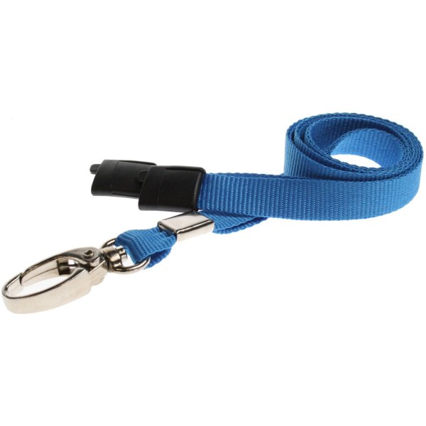 10mm Recycled Light Blue Lanyards with Breakaway and Metal Lobster Clip ECO Products Plastic Card Supplier