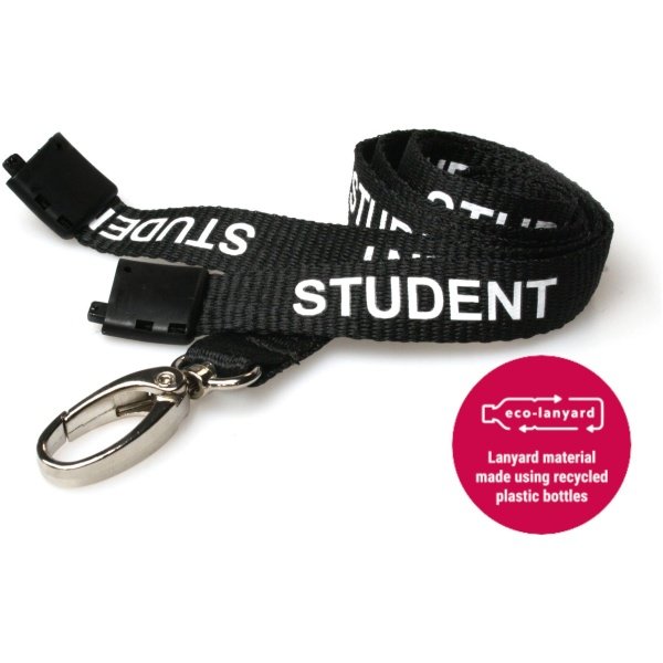 15mm Recycled Black Student Lanyards With Metal Lobster Clip ECO Products Plastic Card Supplier