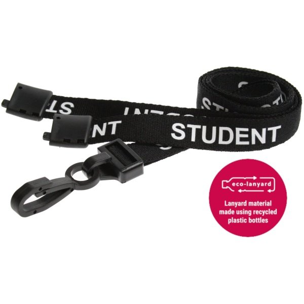 15mm Recycled Black Student Lanyards with Plastic J Clip ECO Products Plastic Card Supplier