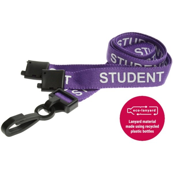 15mm Recycled Purple Student Lanyards with Plastic J Clip ECO Products Plastic Card Supplier