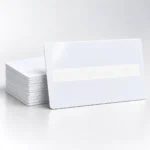Blank white PVC cards with a centred writable signature panel