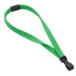 Light Green plain lanyard with black plastic J clip and neck breakaway, shown in an open loop