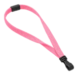 Pink plain lanyard with black plastic J clip and neck breakaway, shown in an open loop