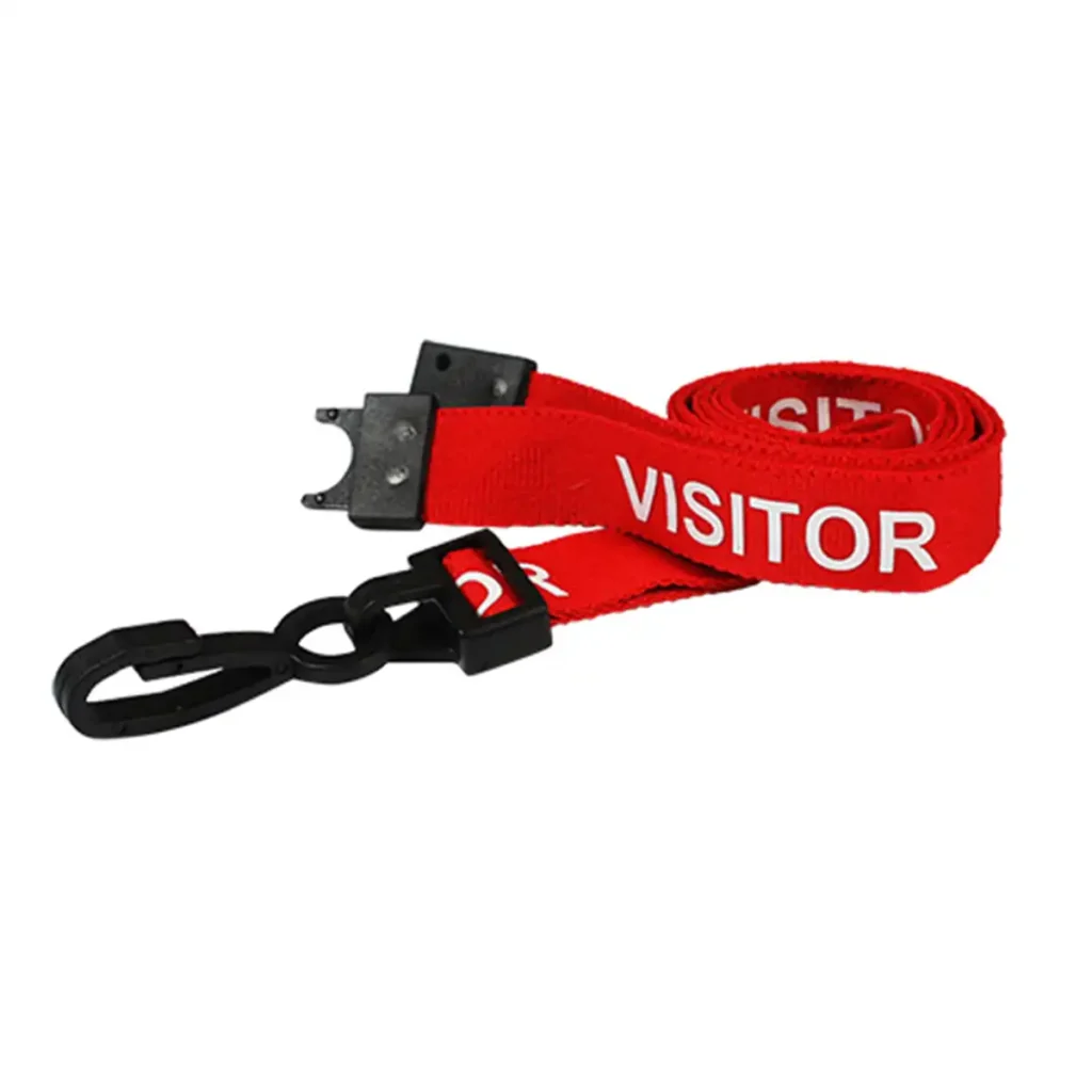 Red Visitor Lanyard With Plastic Clip Red Visitor Lanyard With Plastic Clip