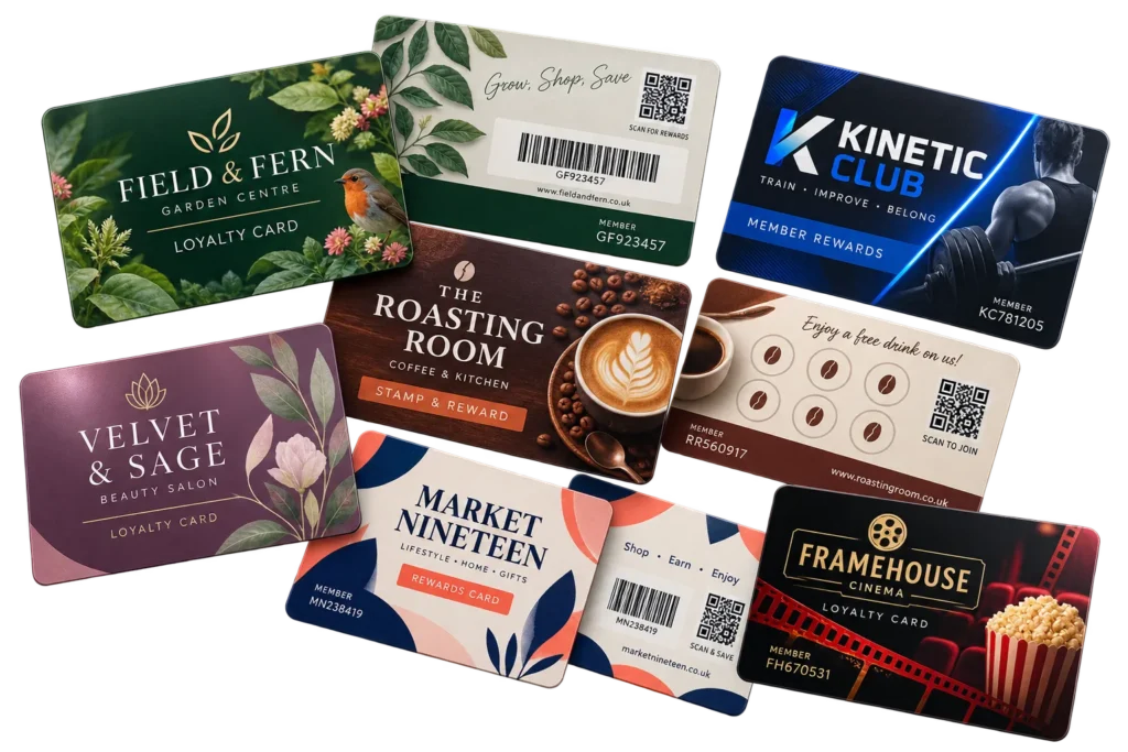 ACB loyalty card printing examples for shops, cafés and salons