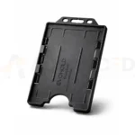 Black double-sided portrait ID card holder for two CR80 cards