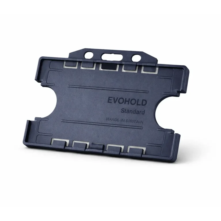 Dark Blue double-sided landscape ID card holder for two CR80 cards