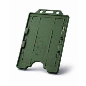 Dark Green double-sided portrait ID card holder for two CR80 cards