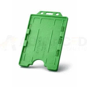 Green double-sided portrait ID card holder for two CR80 cards