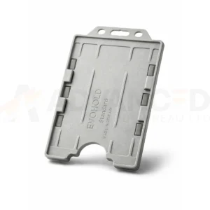 Grey double-sided portrait ID card holder for two CR80 cards