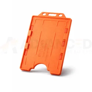 Orange double-sided portrait ID card holder for two CR80 cards