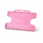 Pink double-sided landscape ID card holder for two CR80 cards