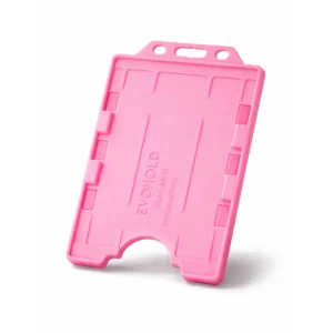 Pink double-sided portrait ID card holder for two CR80 cards