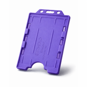 Purple double-sided portrait ID card holder for two CR80 cards
