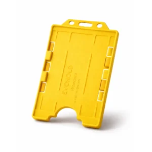 Yellow double-sided portrait ID card holder for two CR80 cards