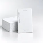 Kantech P10SHL ioProx Clamshell Cards with a matching card stack on a light grey background