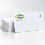 MIFARE DESFire EV3 4K Blank White Cards with a matching card stack on a light grey background