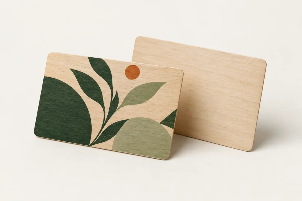 Illustrative wooden card designs