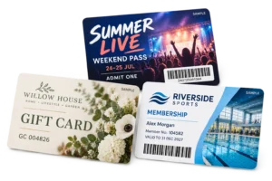 Sample printed gift card, event pass and sports membership card designs Sample printed gift card, event pass and sports membership card designs