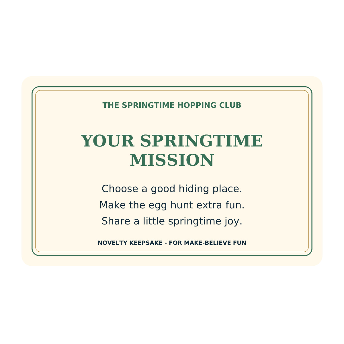 easter bunny helper card reverse printed wording