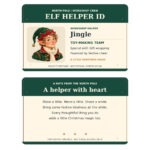 Elf helper ID card Christmas novelty card, front and reverse artwork
