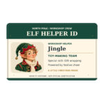 Elf helper ID card Christmas novelty card, front artwork