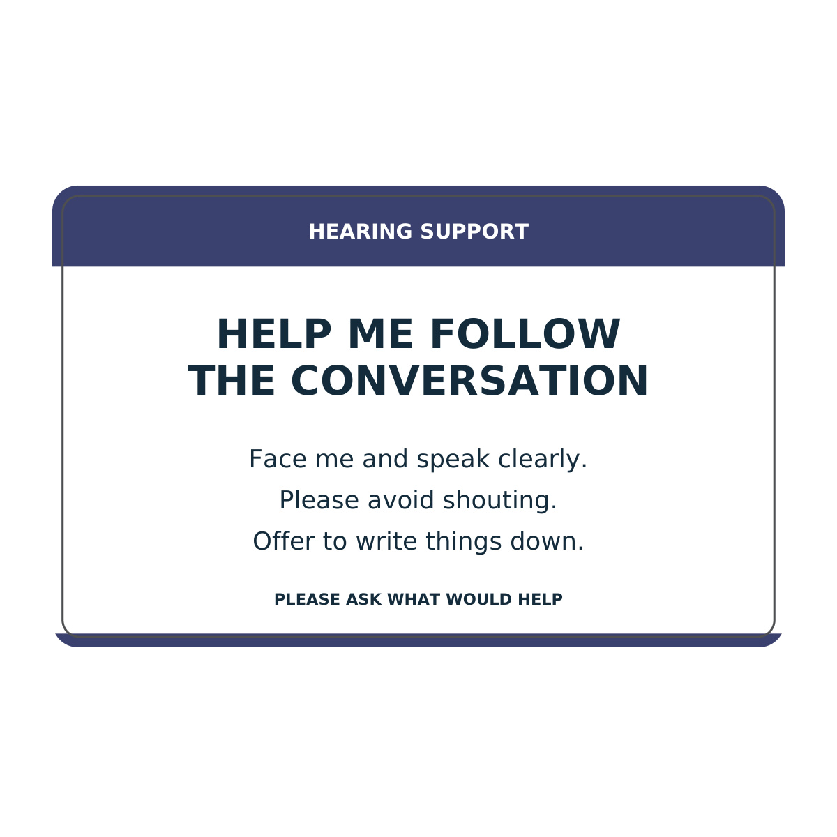 hearing support communication card reverse stock messages