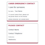carer emergency contact card front and reverse sample artwork