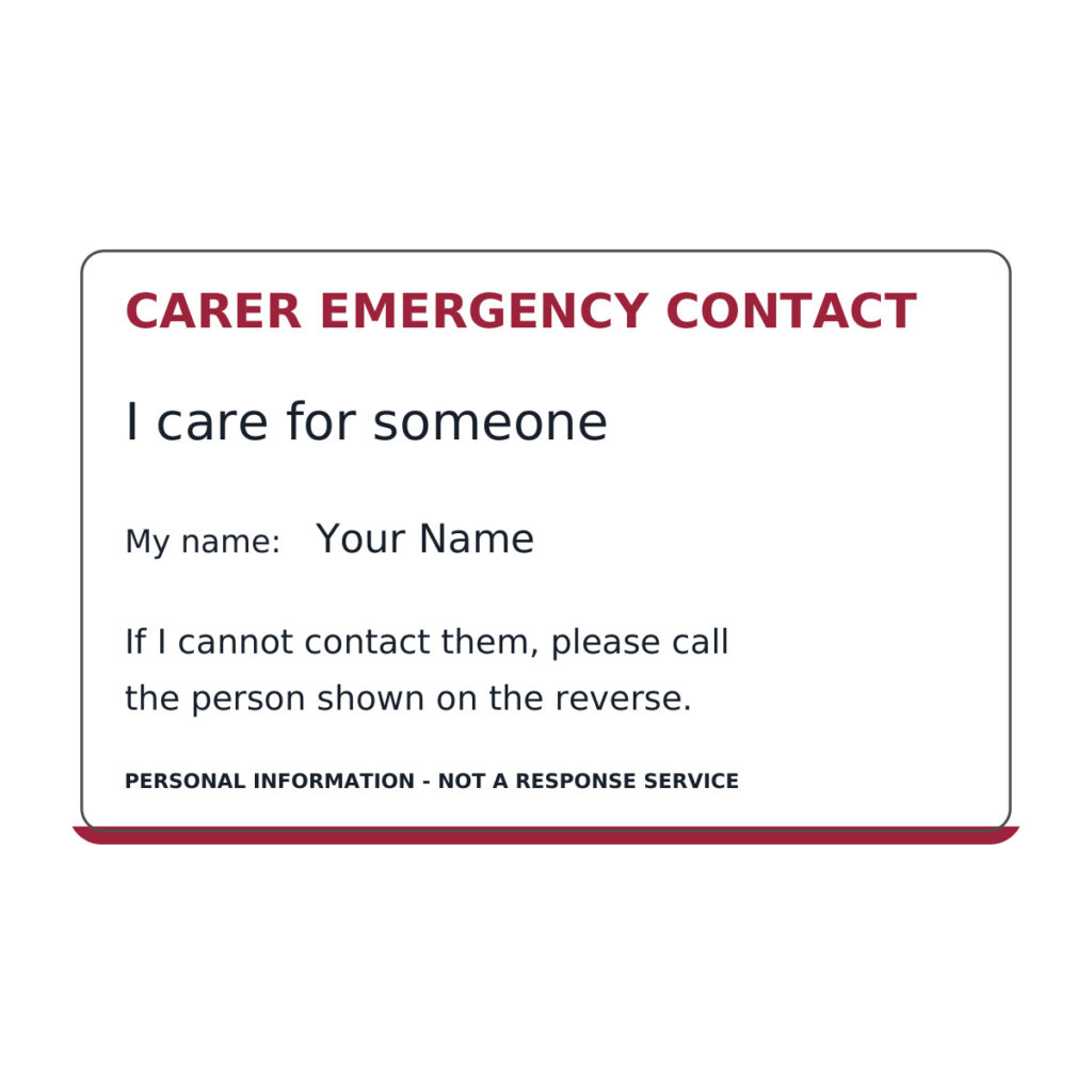 Personalised Carer Emergency Contact Card