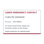 carer emergency contact card front sample artwork