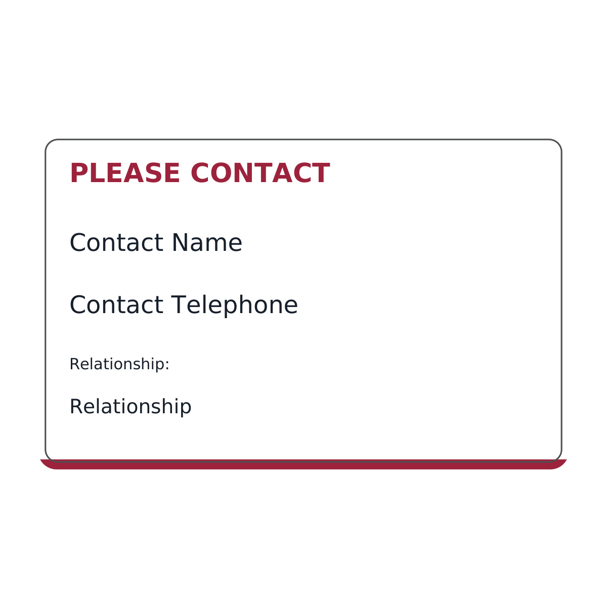 carer emergency contact card sample reverse artwork