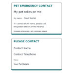 pet emergency contact card front and reverse sample artwork