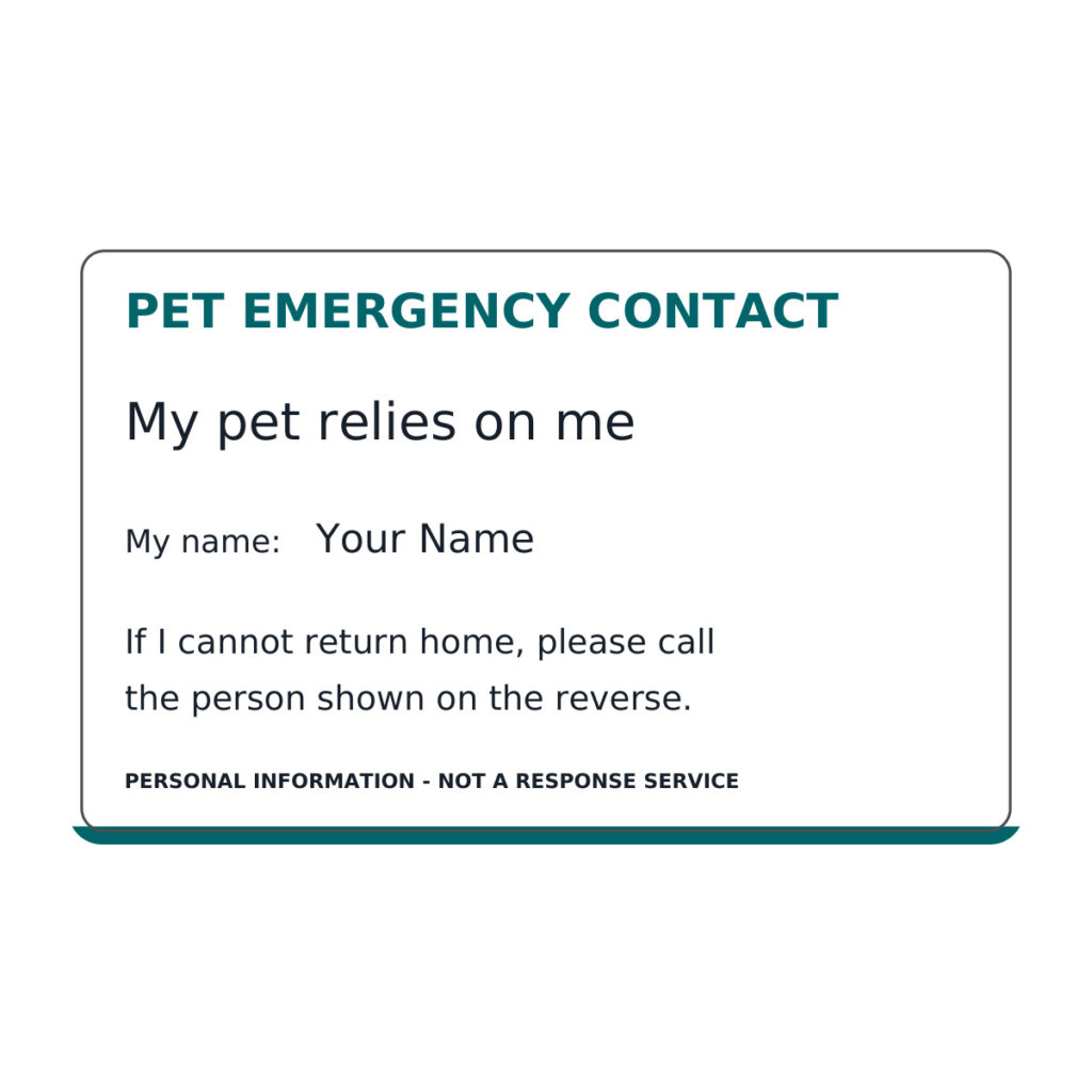 Personalised Pet Emergency Contact Card