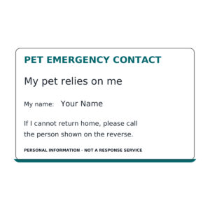 Personalised Pet Emergency Contact Card